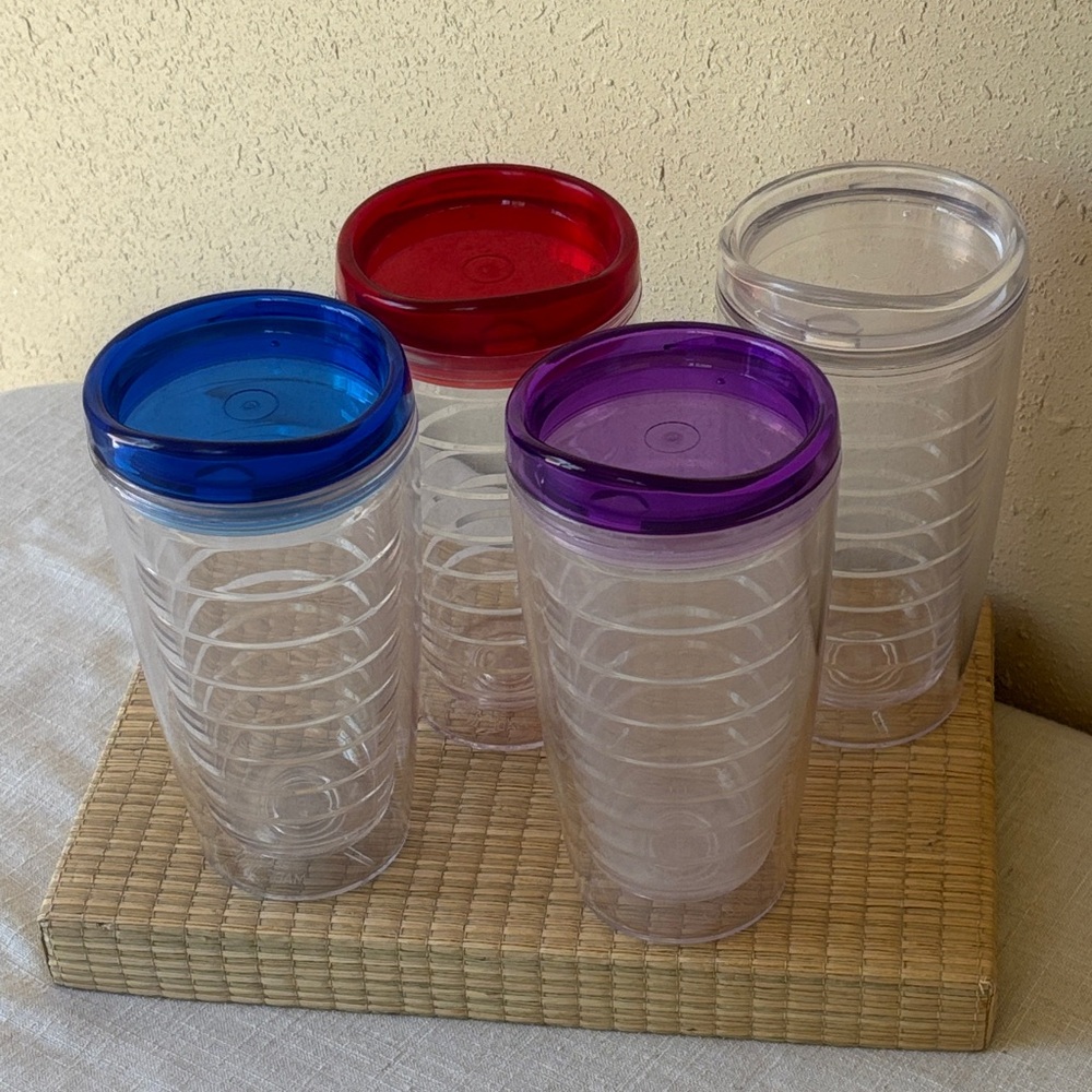 Clear Double-Wall Tumbler with Colored Lids - Set of 4